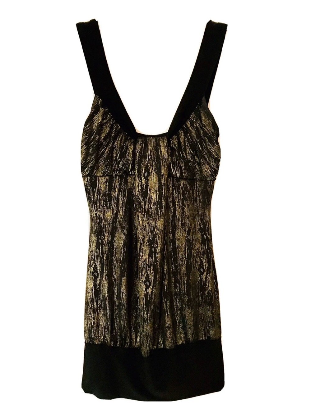 Twentyone Womens Small Black & Metallic Gold Dressy Banded Bottom Tank Top Y2K